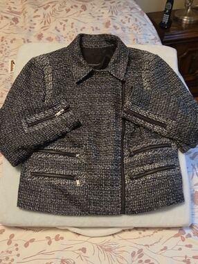 Woven Tweed Moto Jacket - Black & White